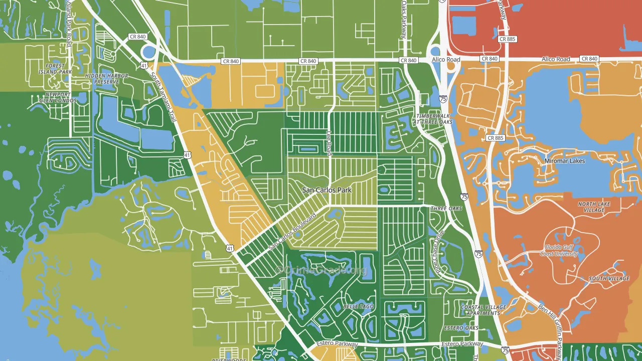 San Carlos Park, FL Map of Theft Rates