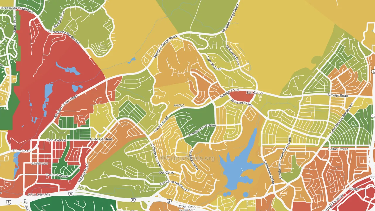 San Carlos, San Diego, CA Map of Theft Rates