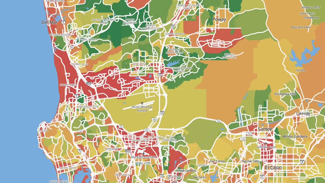 San Diego County, CA Map of Theft Rates
