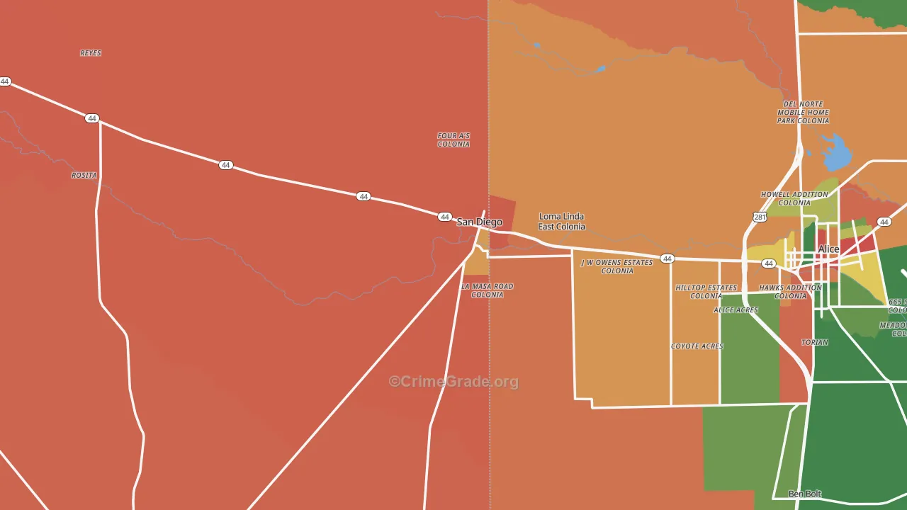 San Diego, TX Map of Theft Rates