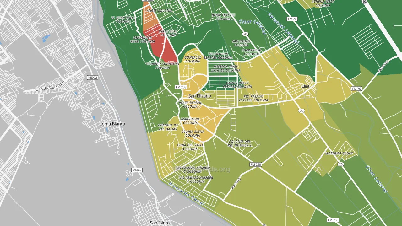 San Elizario, TX Map of Theft Rates