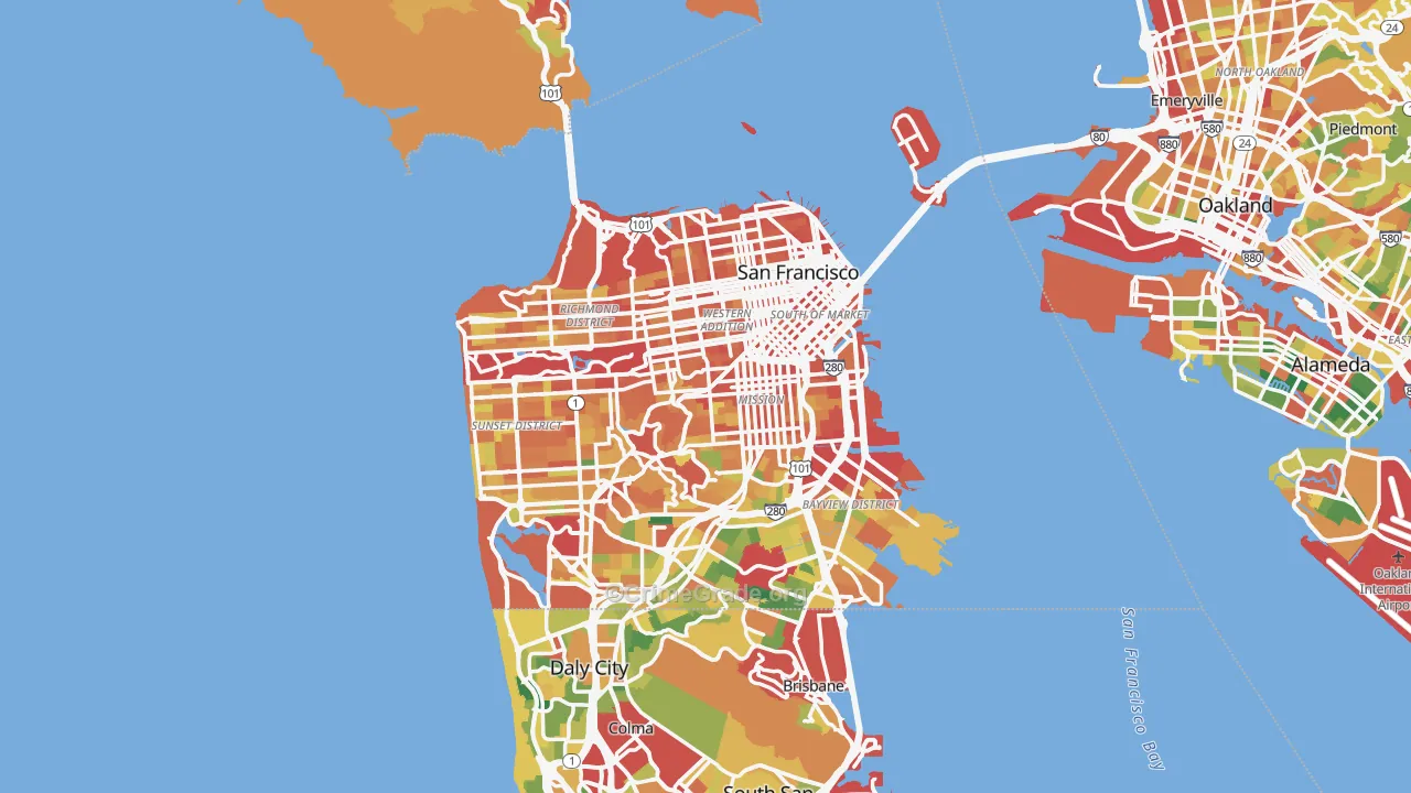 San Francisco, CA Map of Theft Rates