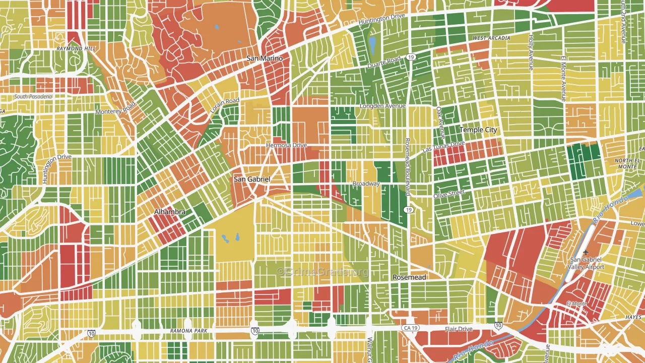 San Gabriel, CA Map of Theft Rates