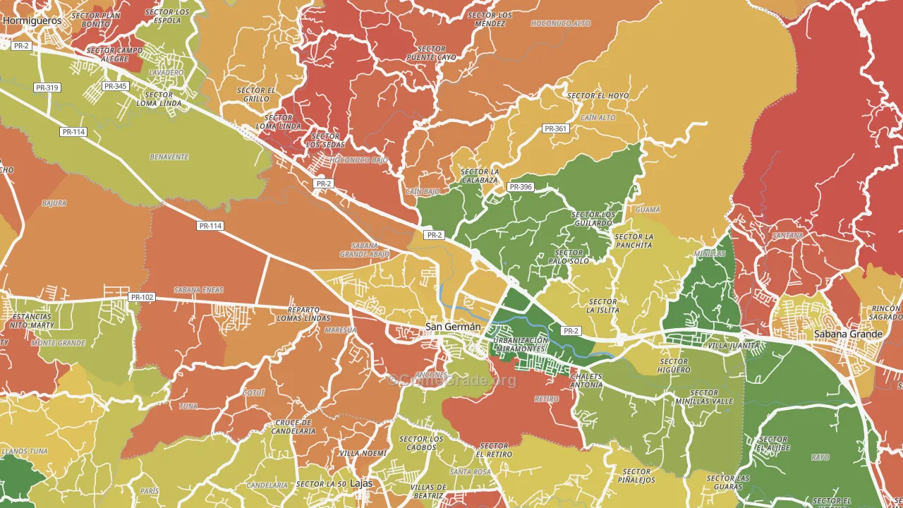 San German Municipio, PR Map of Theft Rates