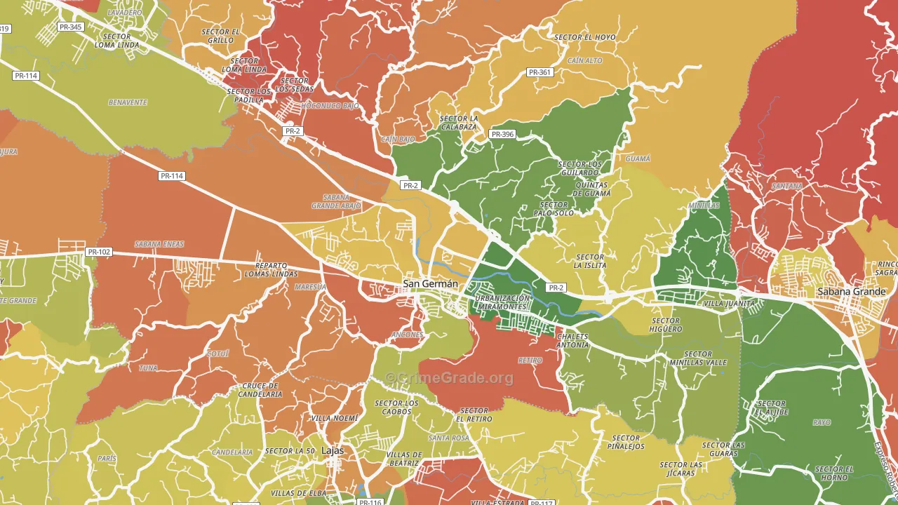 San German, PR Map of Theft Rates