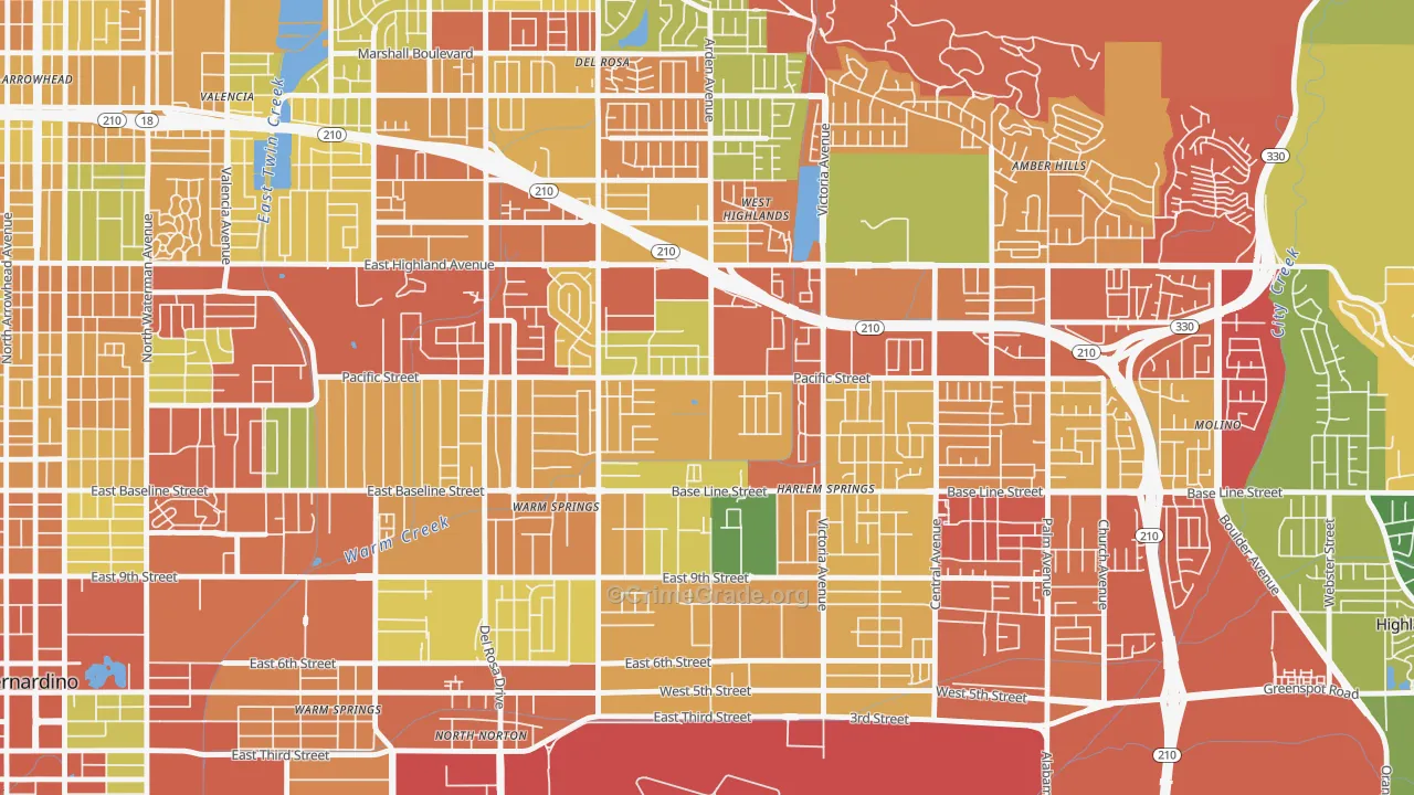 San Gorgonio, Highland, CA Map of Theft Rates