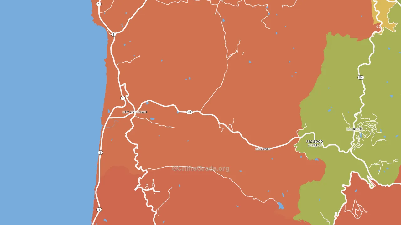 San Gregorio, CA Map of Theft Rates
