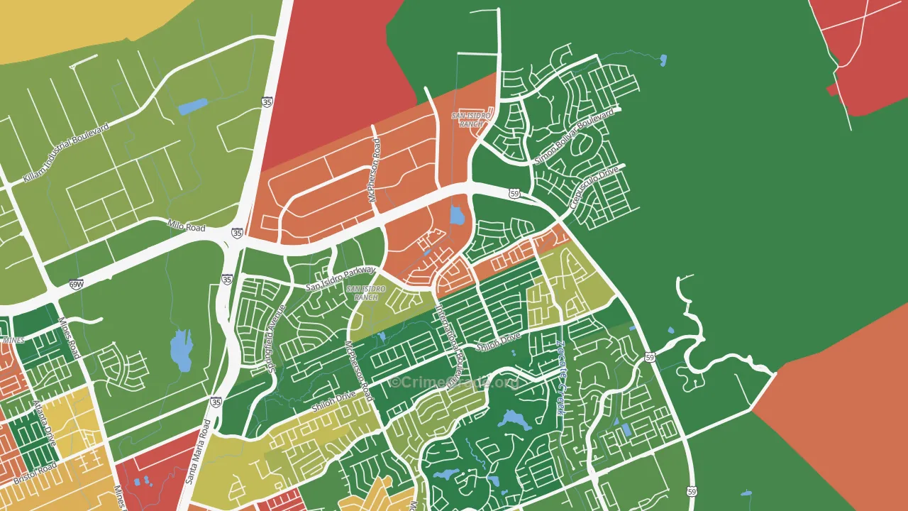 San Isidro, Laredo, TX Map of Theft Rates
