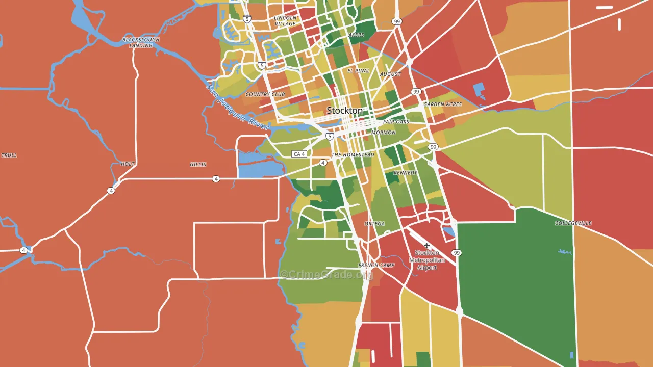 San Joaquin County, CA Map of Theft Rates