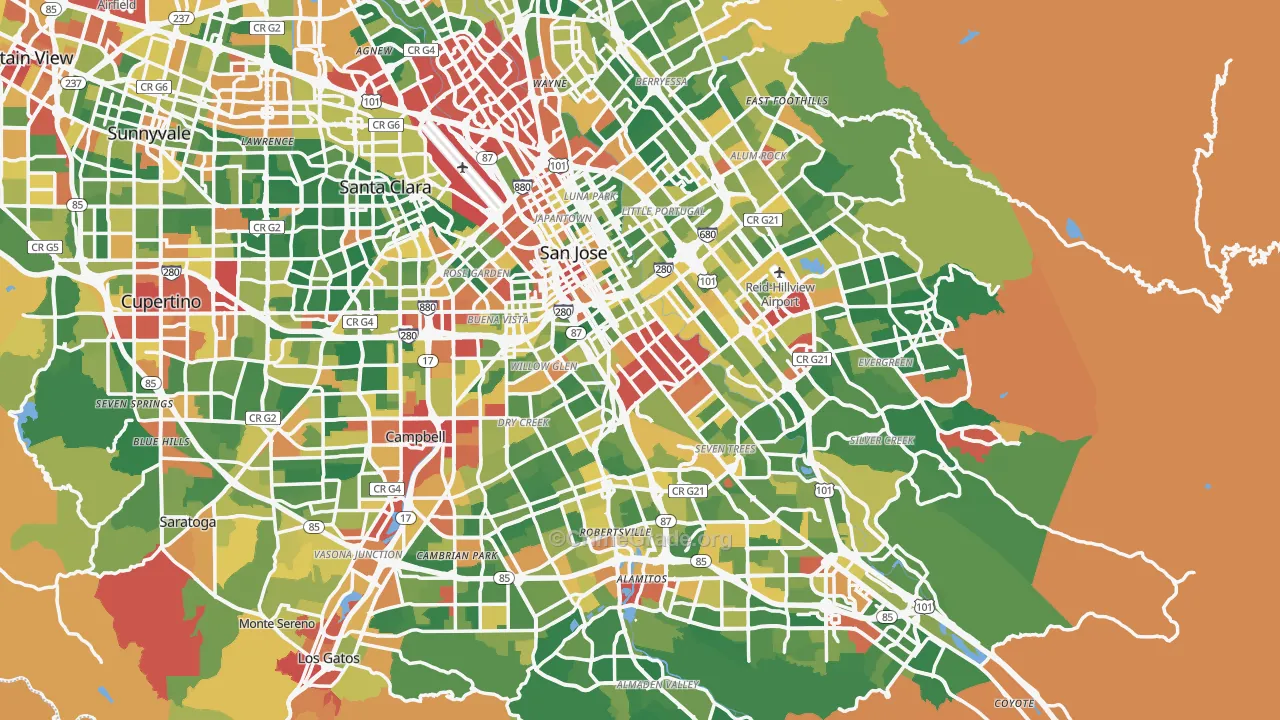 San Jose, CA Map of Theft Rates