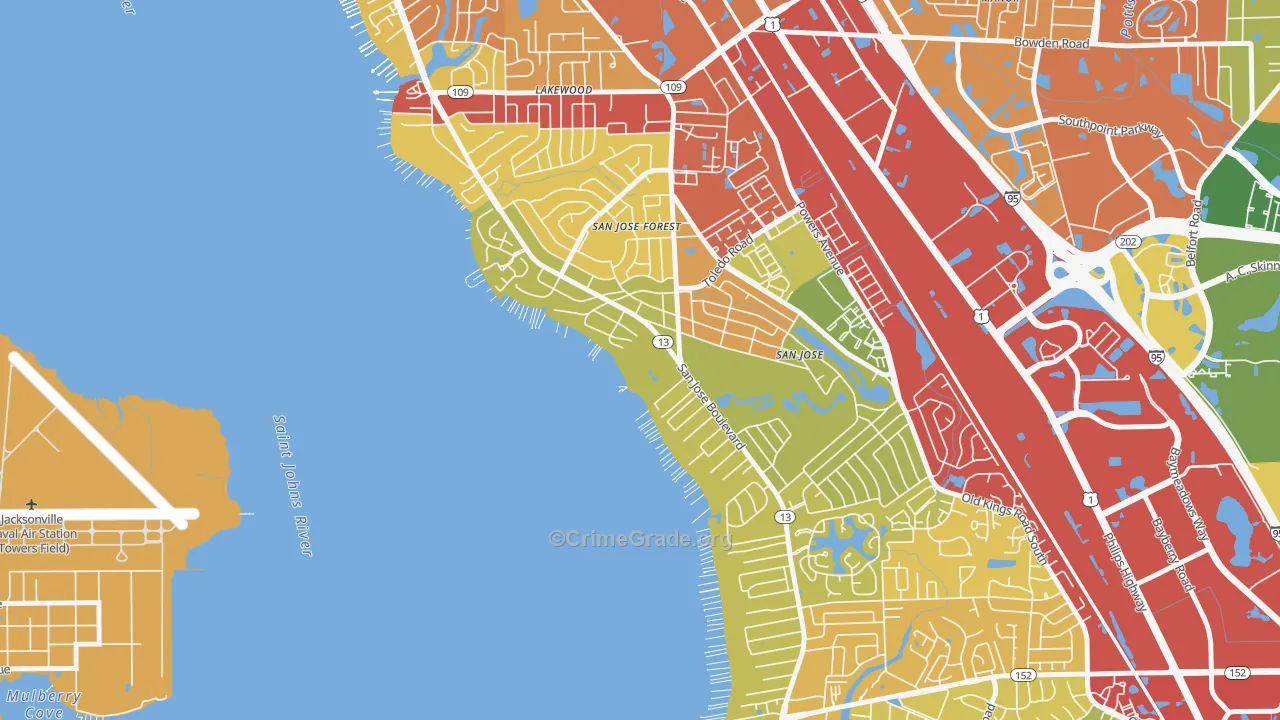 San Jose Forest, Jacksonville, FL Map of Theft Rates
