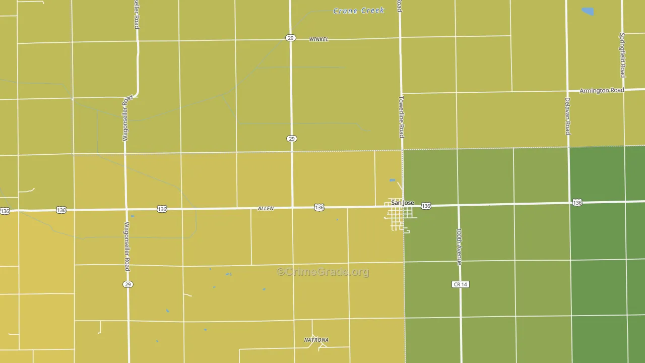 San Jose, IL Map of Theft Rates