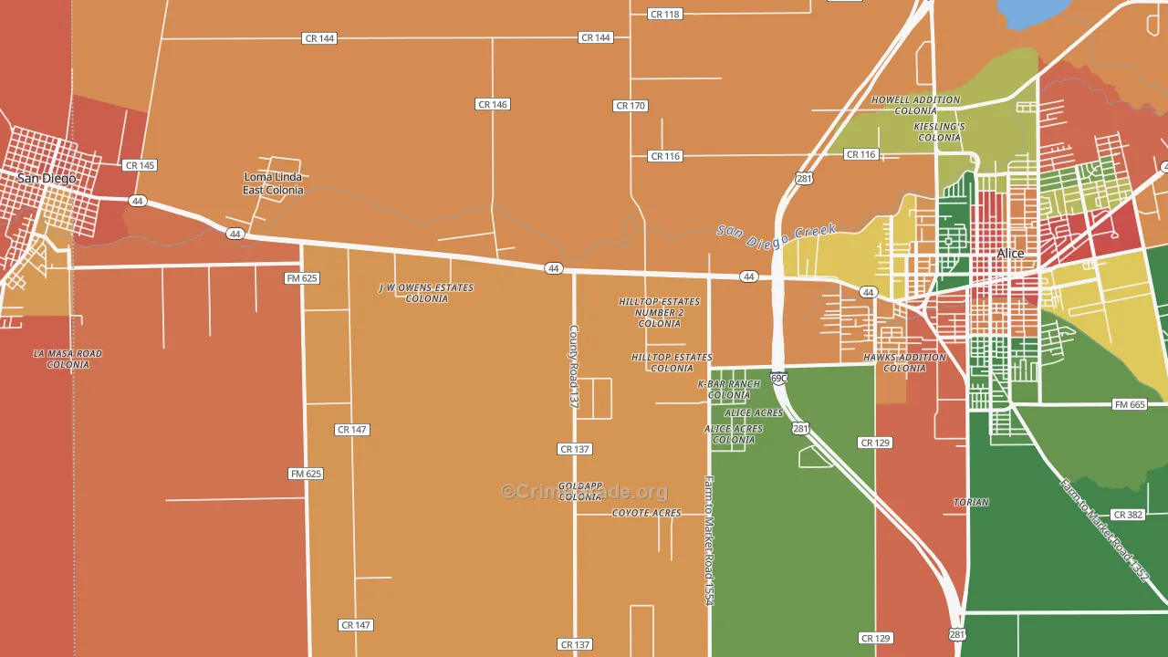 San Jose, TX Map of Theft Rates