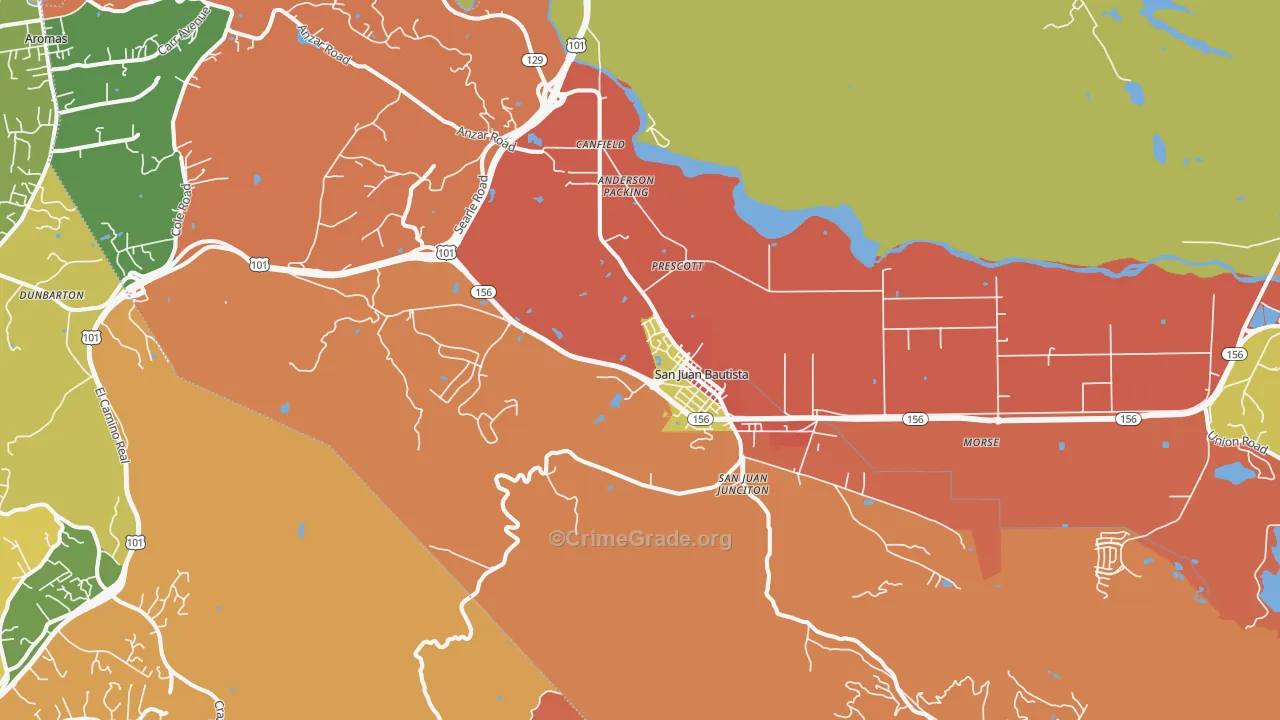 San Juan Bautista, CA Map of Theft Rates