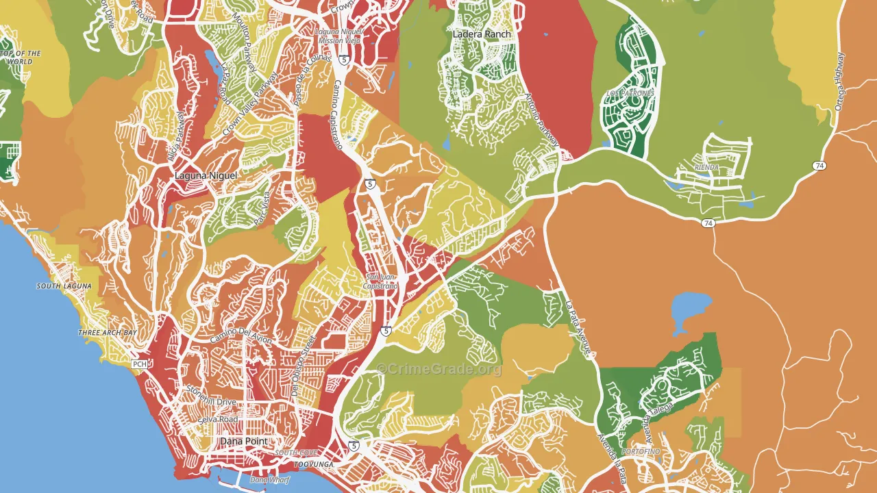 San Juan Capistrano, CA Map of Theft Rates