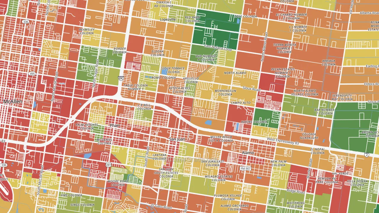San Juan, TX Map of Theft Rates