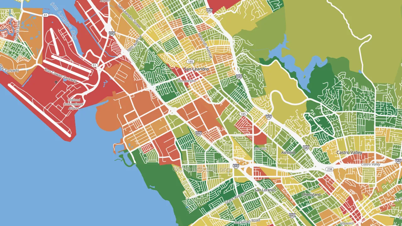 San Leandro, CA Map of Theft Rates