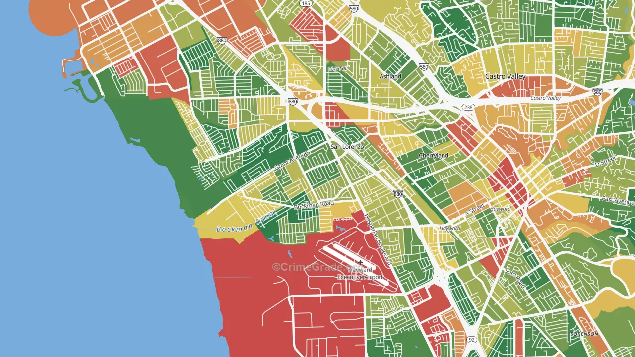 San Lorenzo, CA Map of Theft Rates