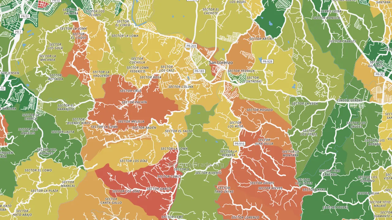 San Lorenzo Municipio, PR Map of Theft Rates