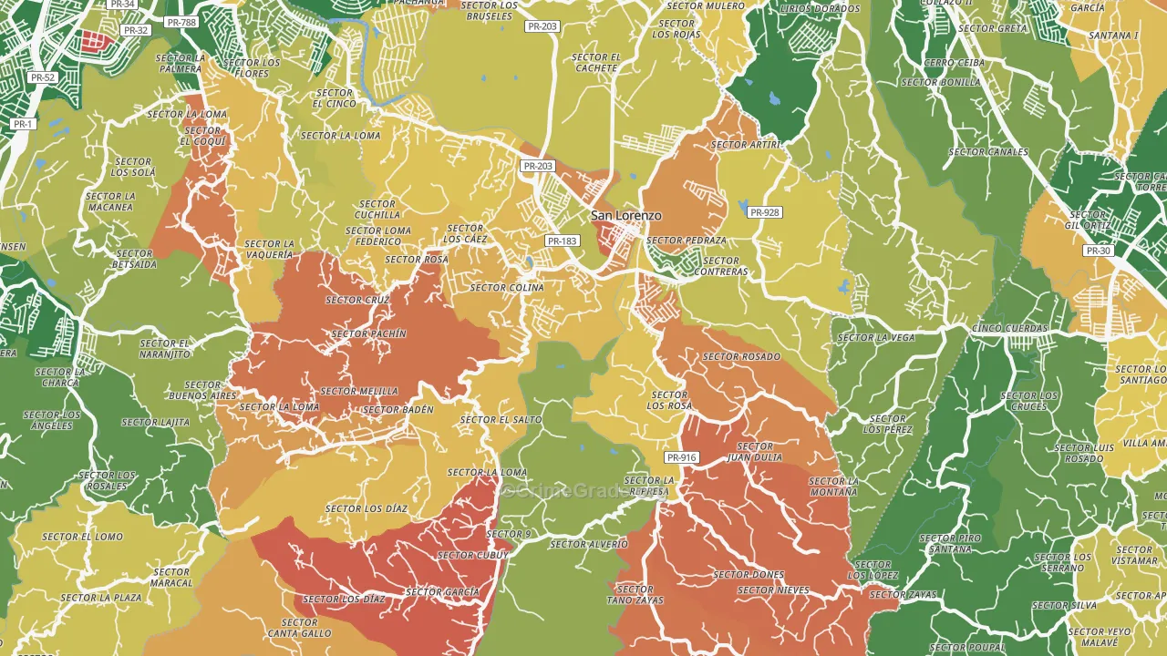 San Lorenzo, PR Map of Theft Rates