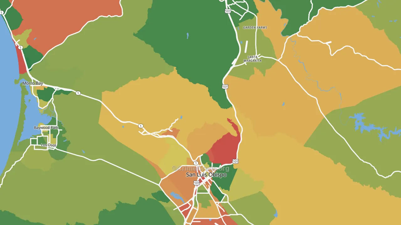 San Luis Obispo County, CA Map of Theft Rates