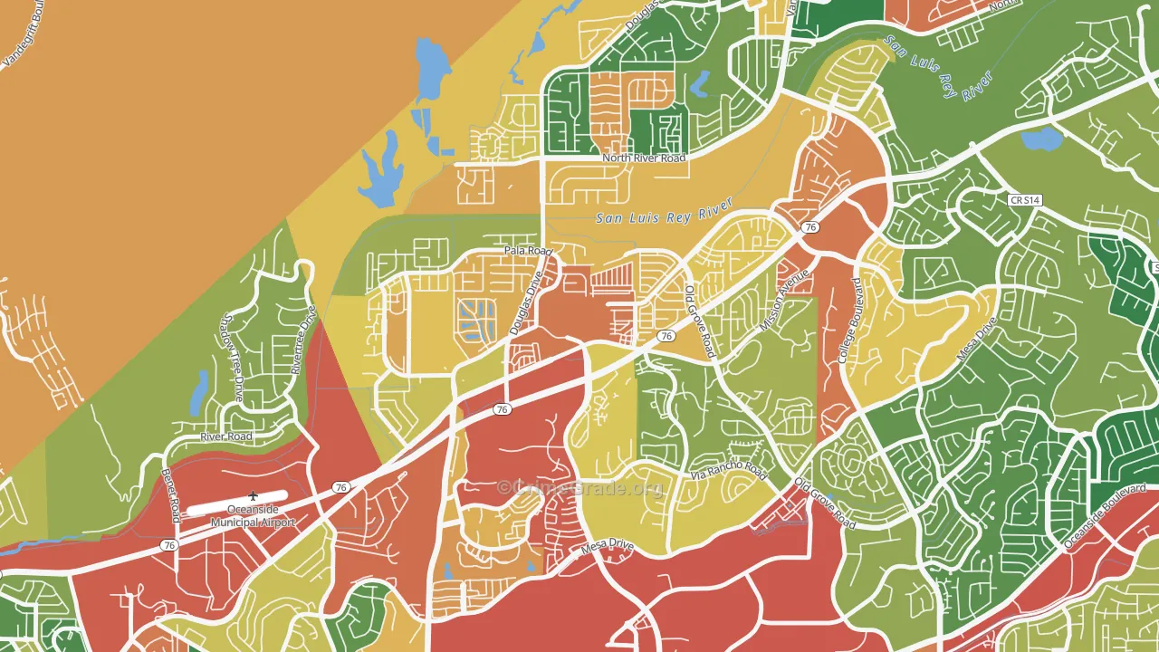San Luis Rey, Oceanside, CA Map of Theft Rates