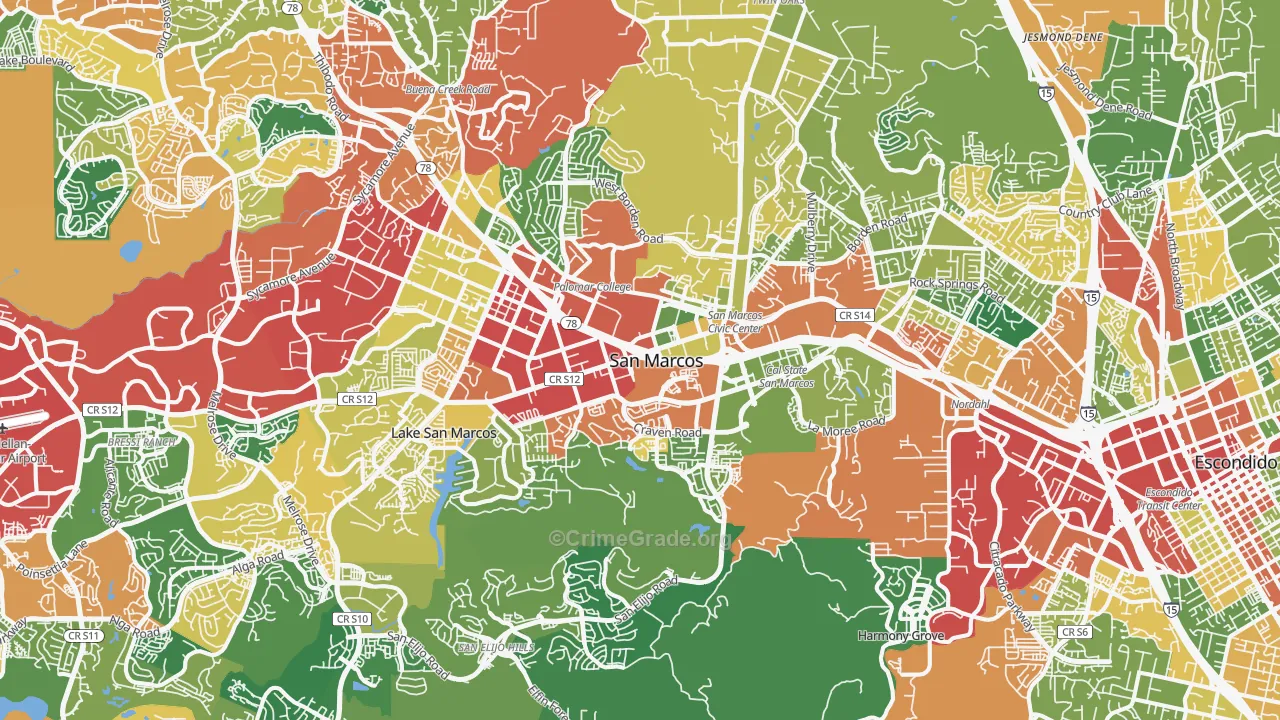 San Marcos, CA Map of Theft Rates