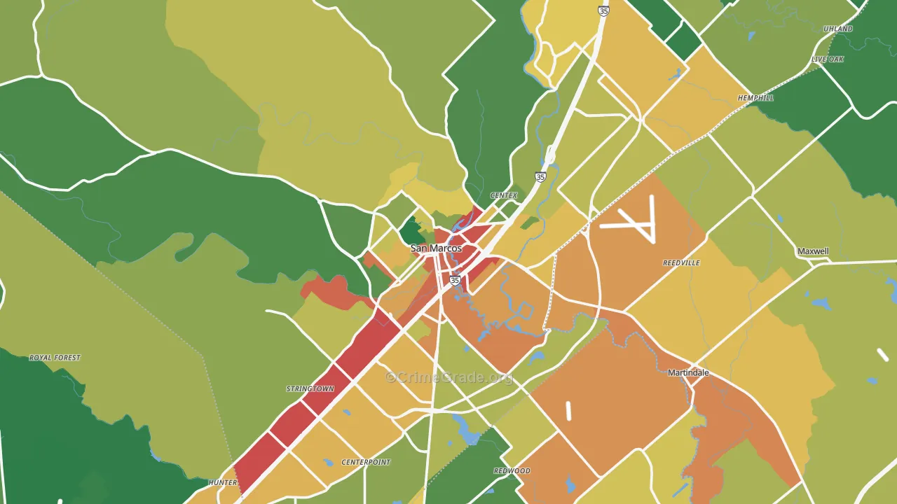 San Marcos, TX Map of Theft Rates