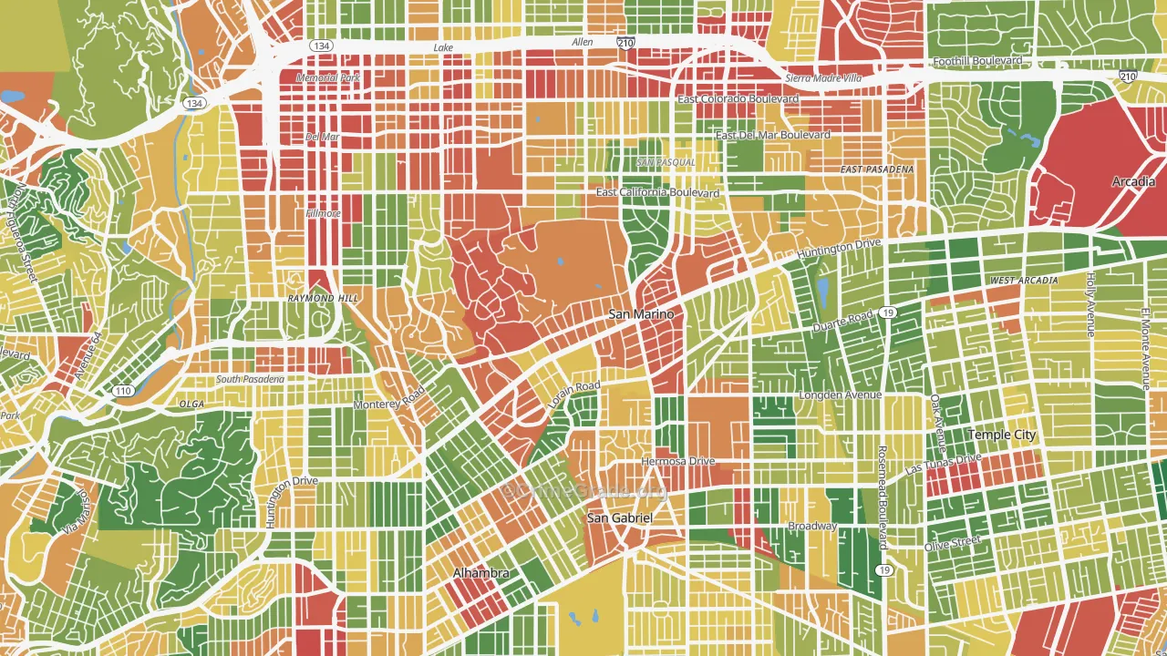 San Marino, CA Map of Theft Rates