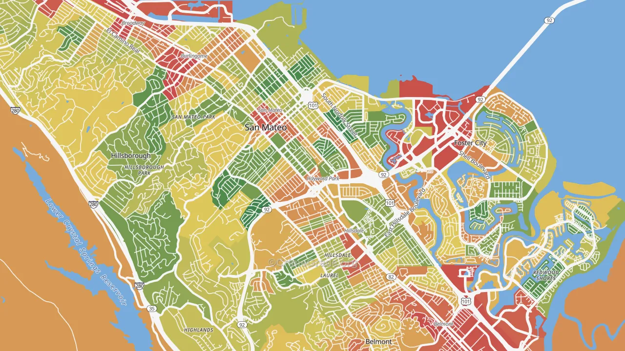 San Mateo, CA Map of Theft Rates