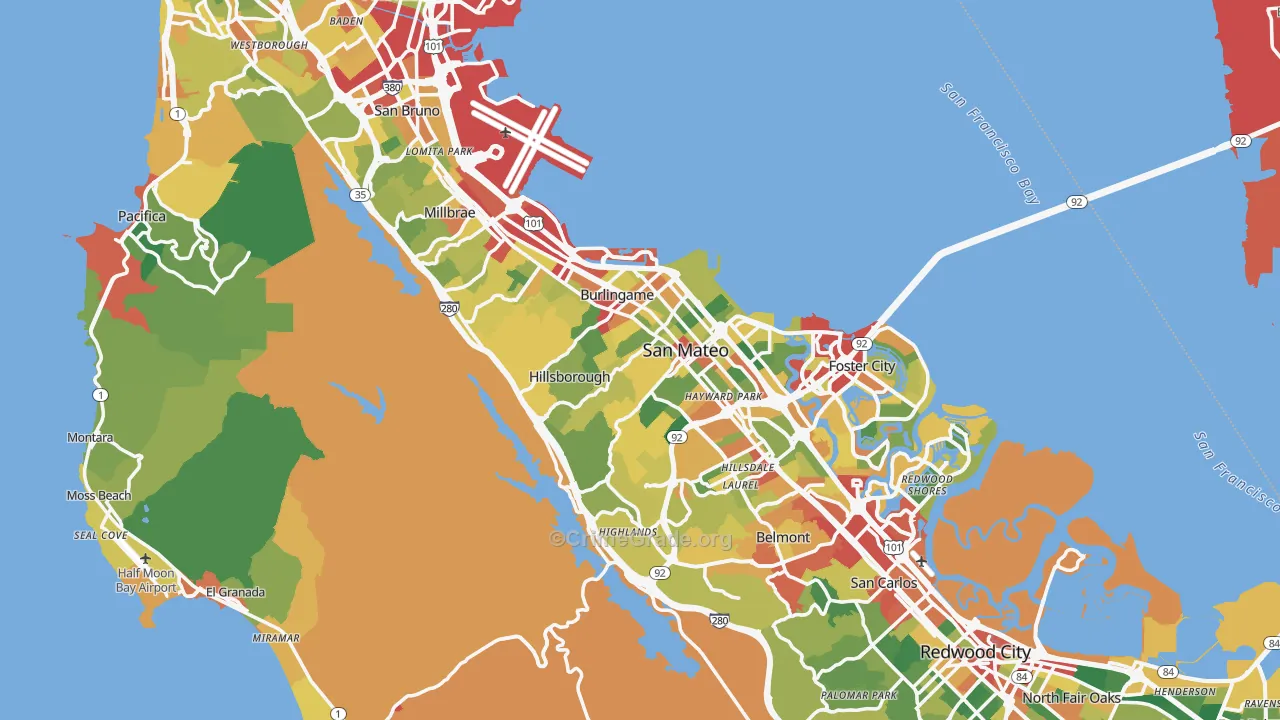 San Mateo County, CA Map of Theft Rates