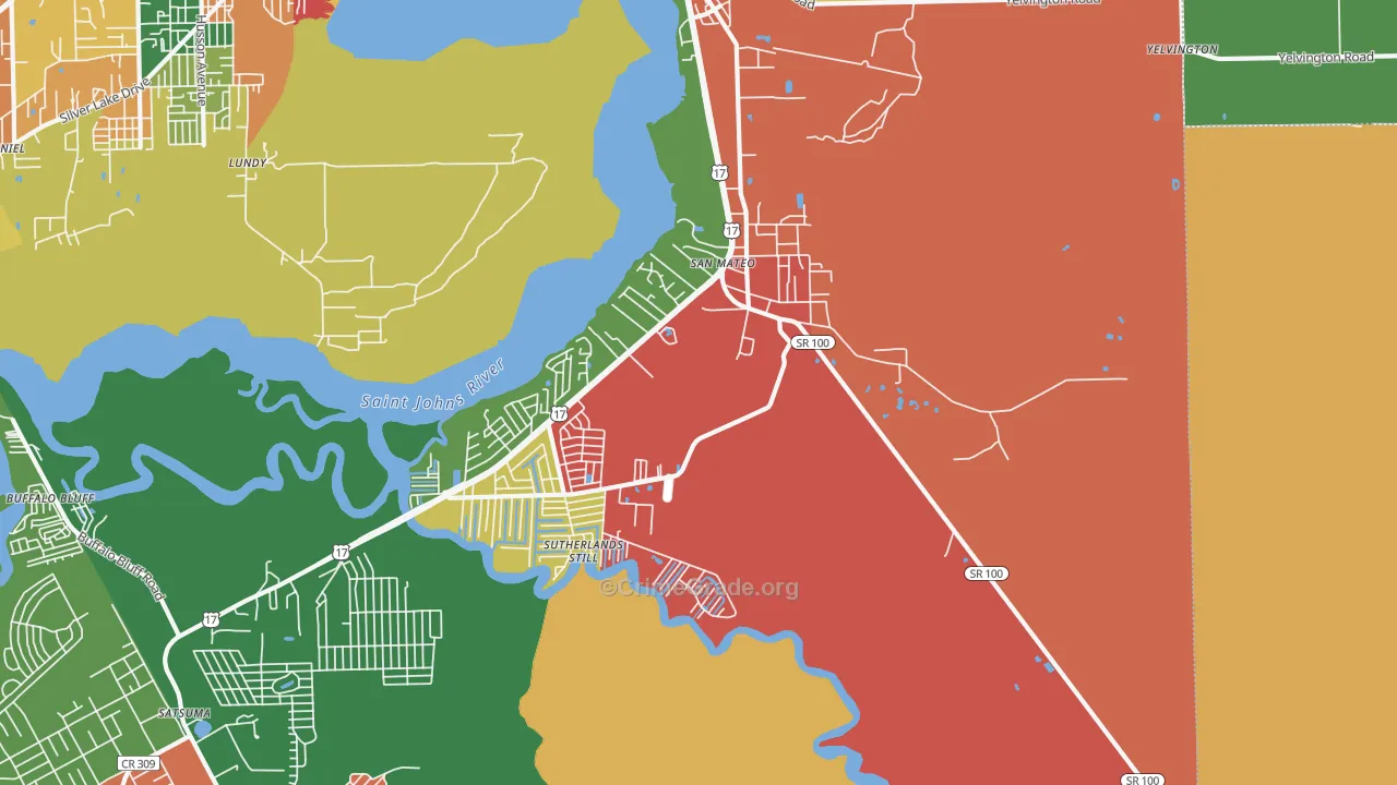 San Mateo, FL Map of Theft Rates