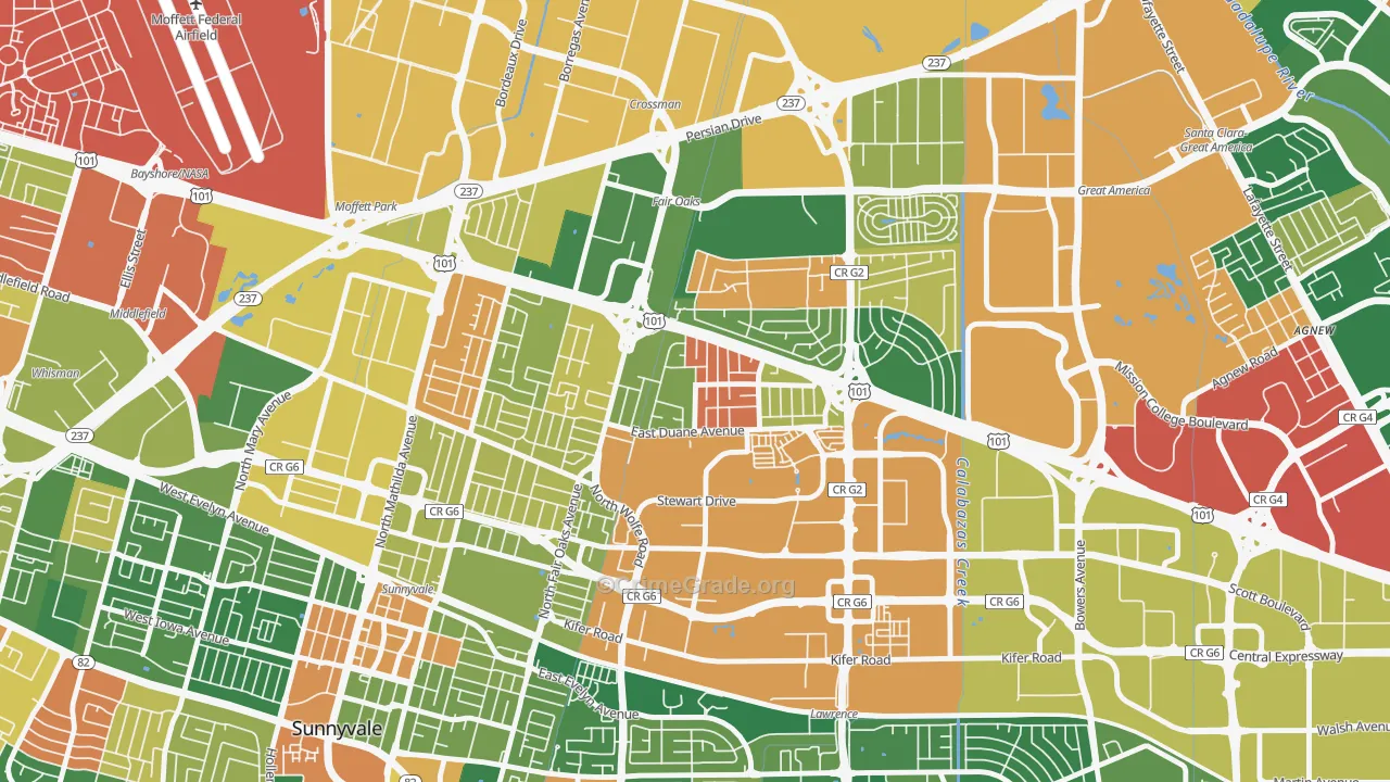 San Miguel, Sunnyvale, CA Map of Theft Rates