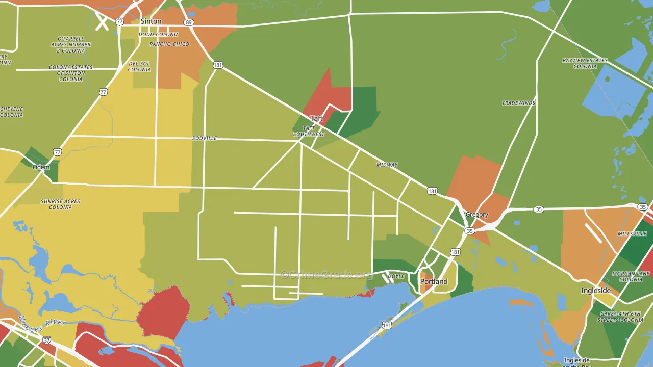 San Patricio County, TX Map of Theft Rates