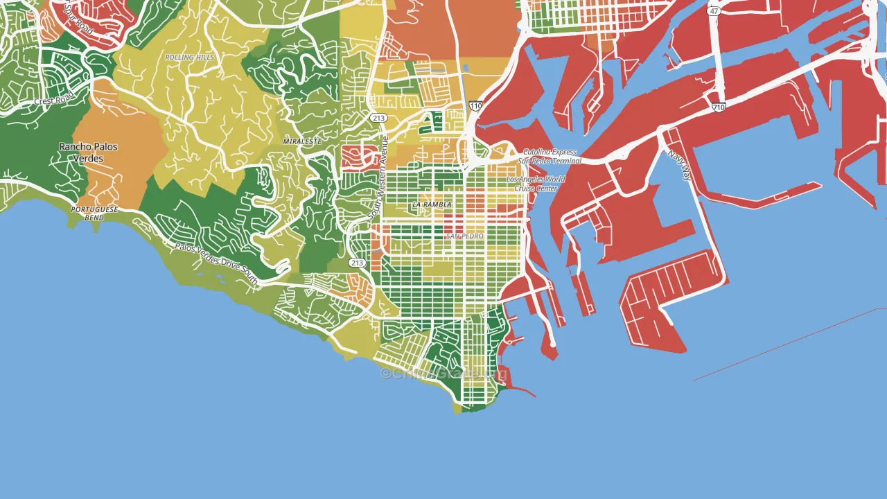 San Pedro, CA Map of Theft Rates