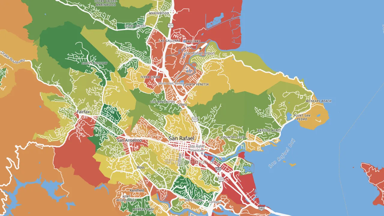 San Rafael, CA Map of Theft Rates