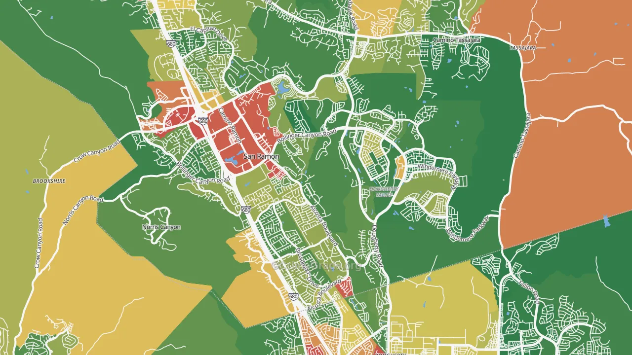 San Ramon, CA Map of Theft Rates