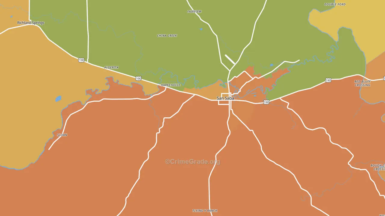 San Saba County, TX Map of Theft Rates