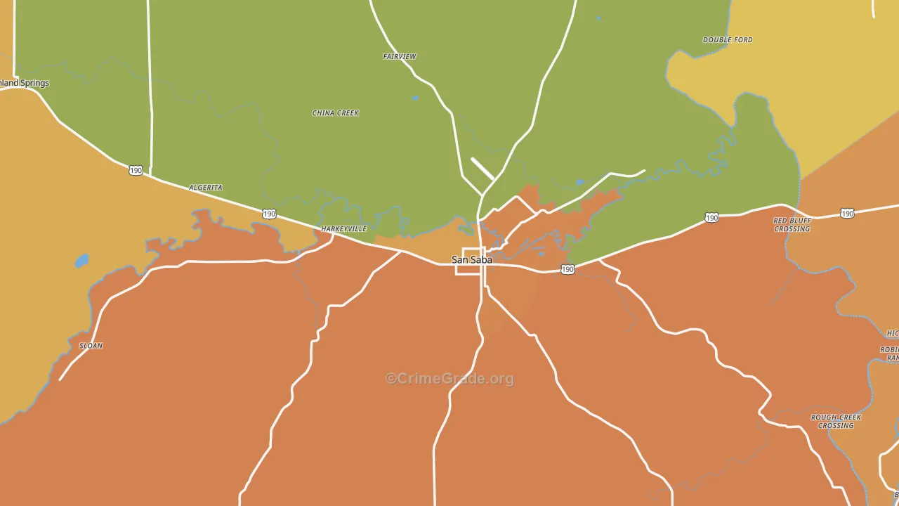 San Saba, TX Map of Theft Rates