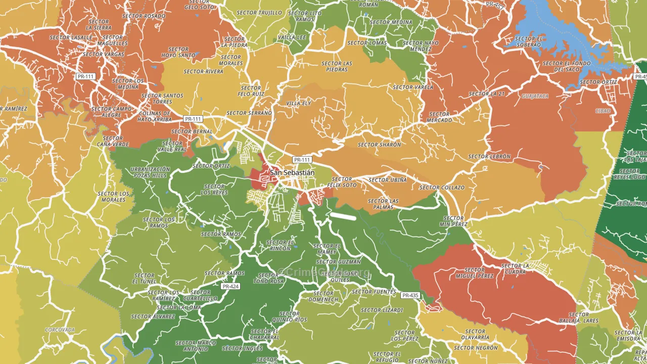 San Sebastian Municipio, PR Map of Theft Rates