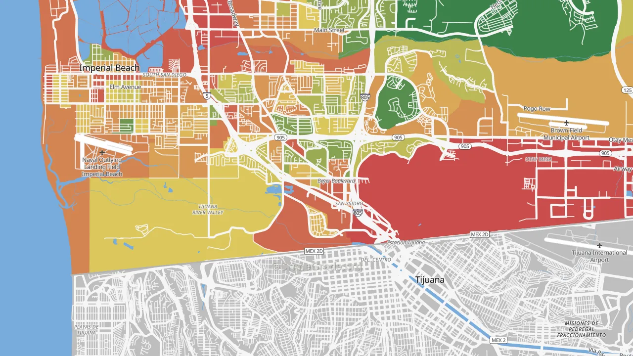 San Ysidro, CA Map of Theft Rates