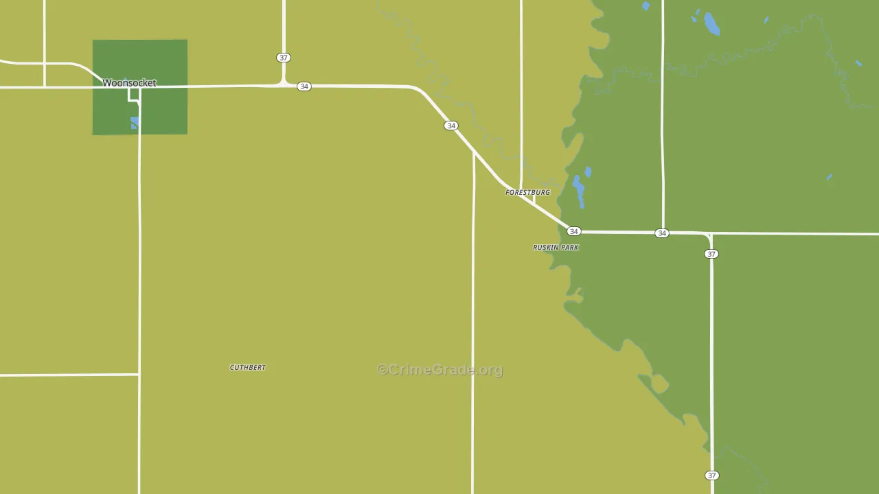 Sanborn County, SD Map of Theft Rates