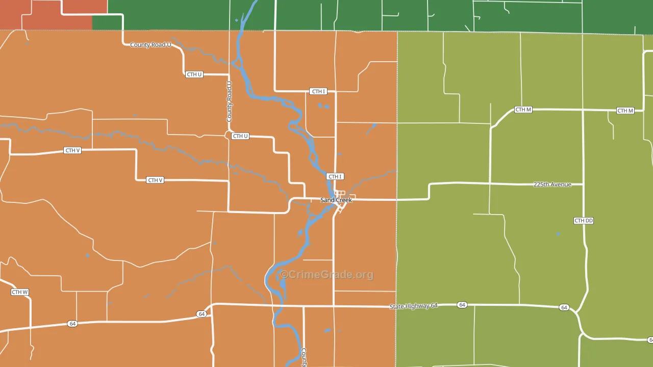 Sand Creek, WI Map of Theft Rates
