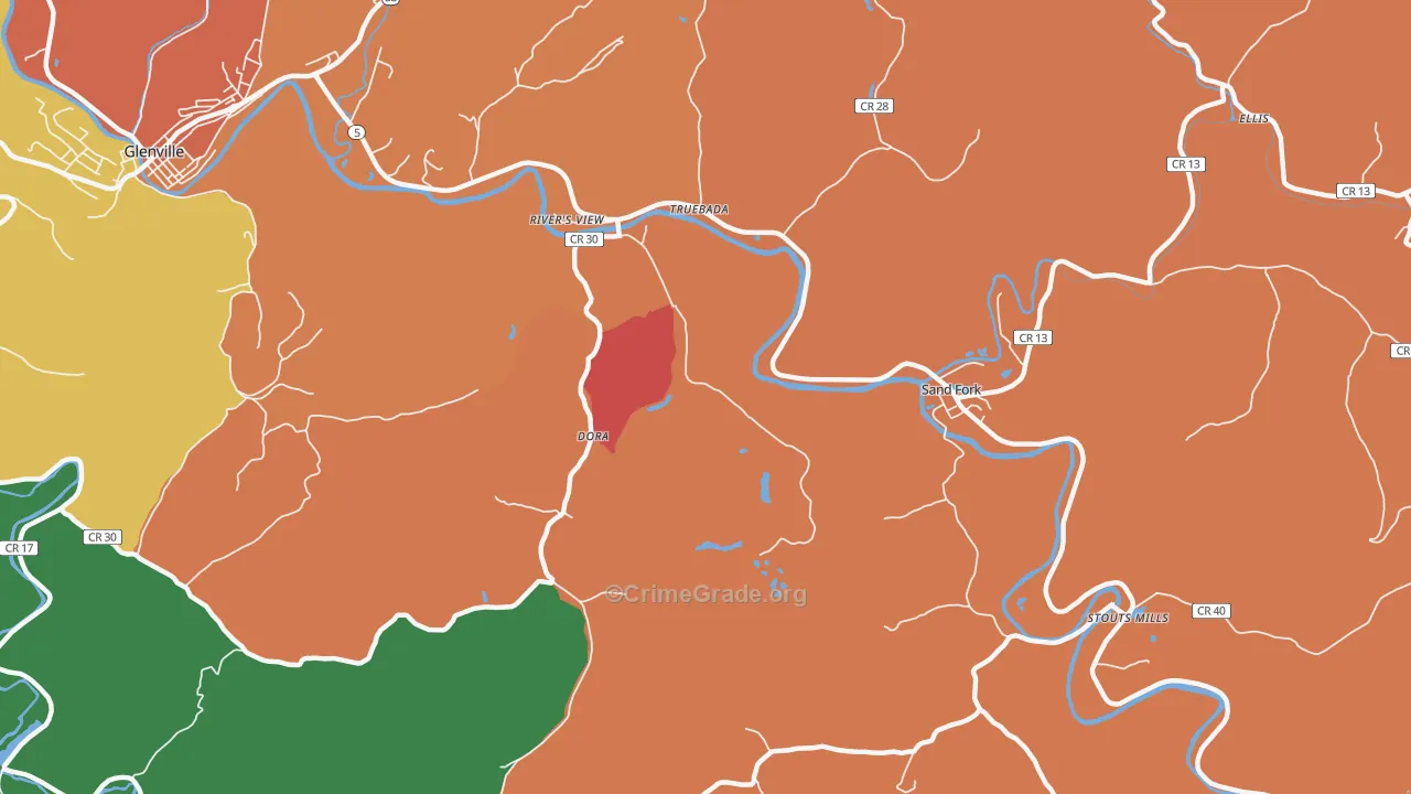 Sand Fork, WV Map of Theft Rates