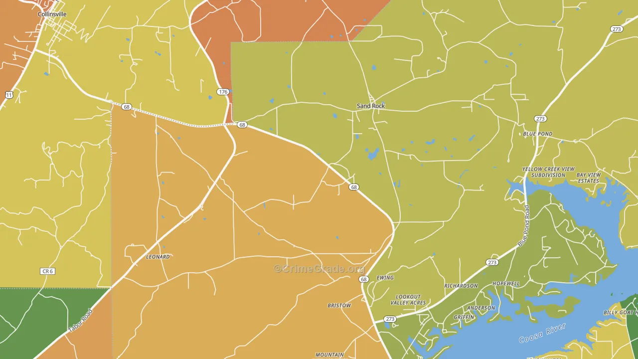 Sand Rock, AL Map of Theft Rates