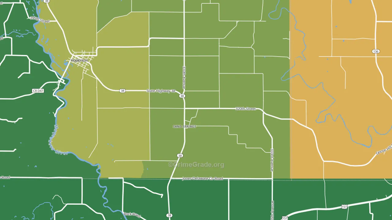 Sand Springs, IA Map of Theft Rates