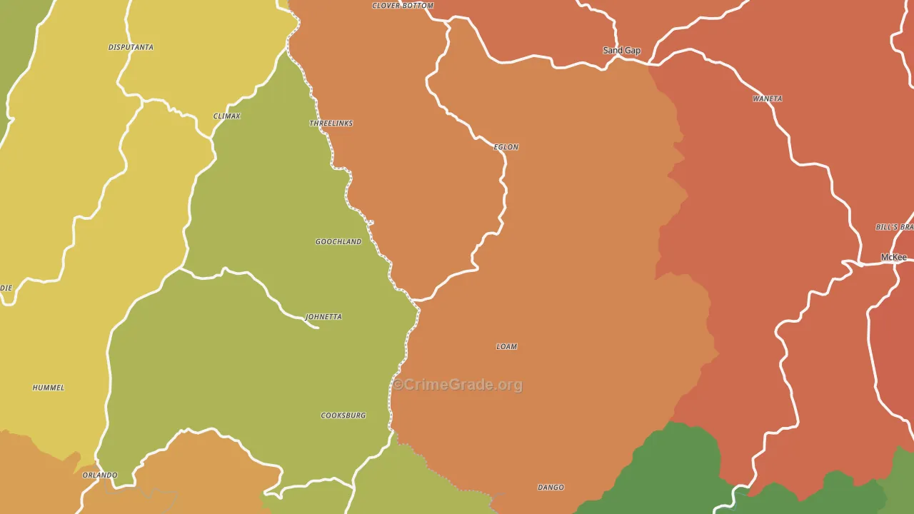 Sand Springs, KY Map of Theft Rates