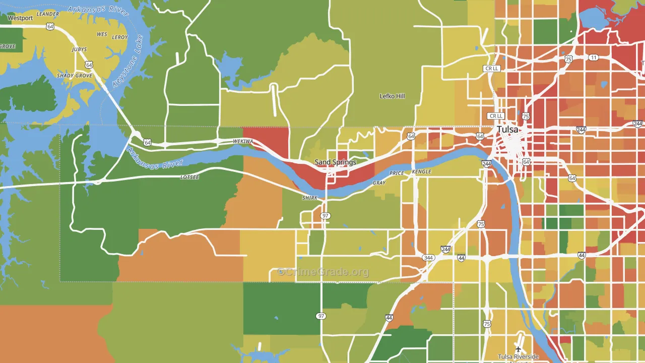 Sand Springs, OK Map of Theft Rates
