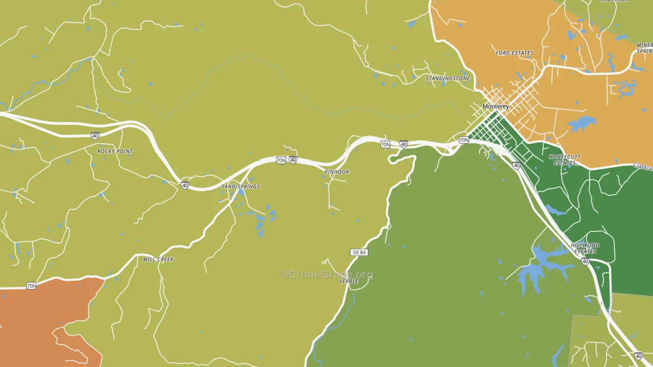 Sand Springs, TN Map of Theft Rates