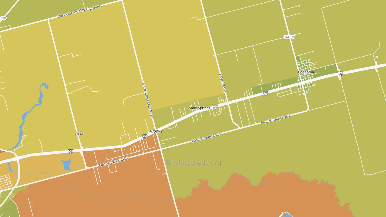 Sand Springs, TX Map of Theft Rates